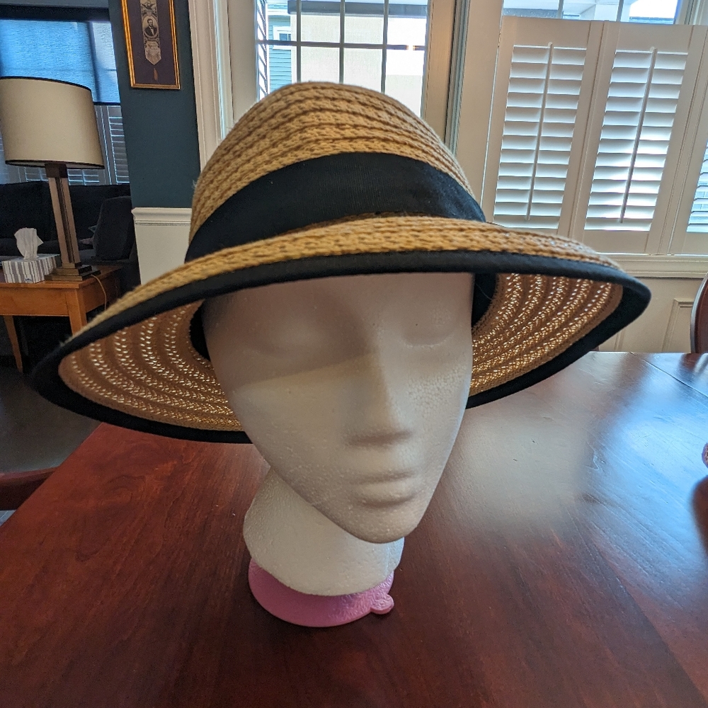 Talbots women's straw hat with black trim, one size